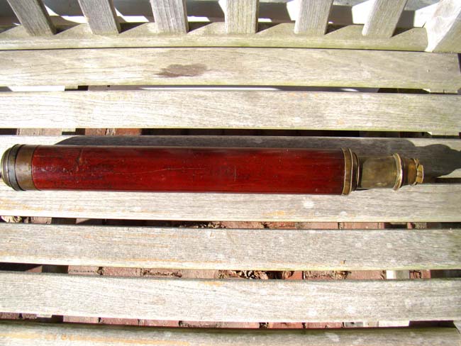 A single-draw mahogany barreled telescope made by Joseph Cox of London circa 1790-1822
